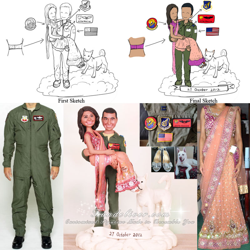 Indian Bride and Air Force Groom Cake Toppers